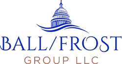 Ball Frost Group logo. A graphic image of the Sacramento Capitol dome with three blue waves along the bottom sits on top of the words Ball/Frost in blue which sits on top of the words, Group LLC, in red.